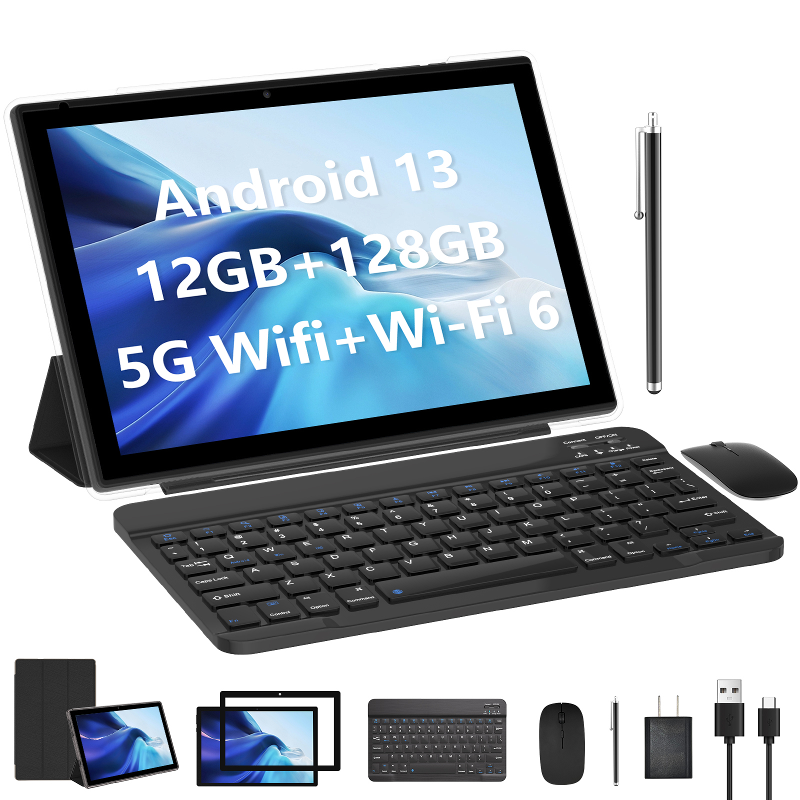 Планшет на Android 13, 10 дюймов, 12 + 2023 ГБ/1 ТБ, 128 ГБ
