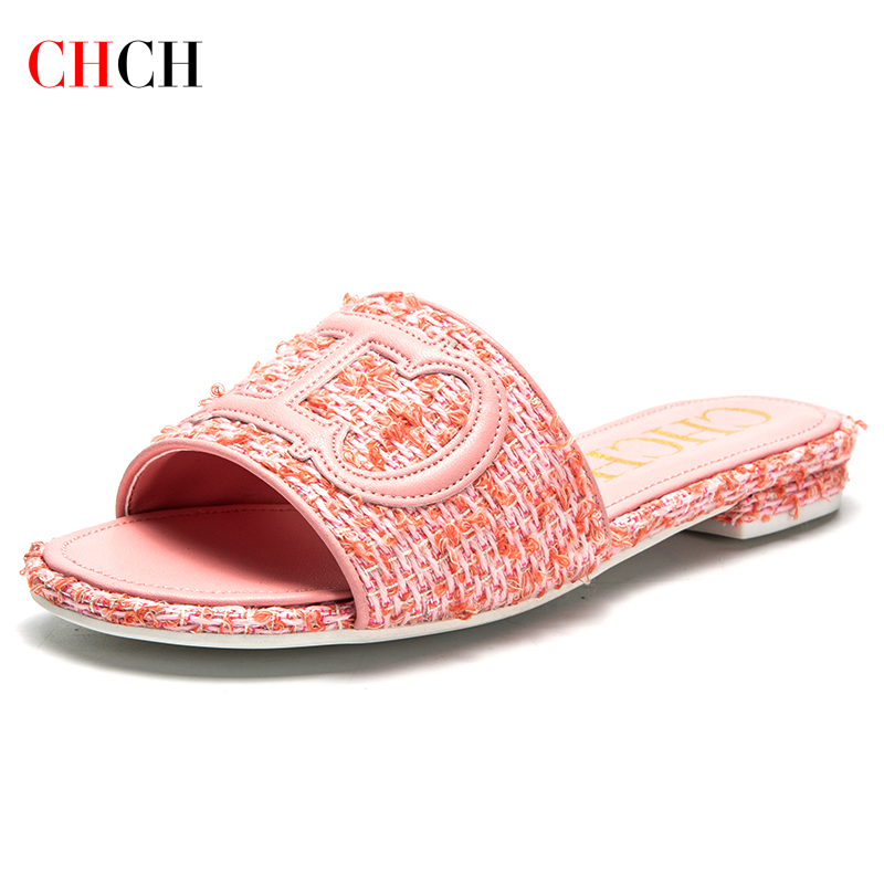 CHCH Damen-Hausschuhe, neuer Stoff, modische flache Sandalen, Business-Bankett-Damenschuhe
