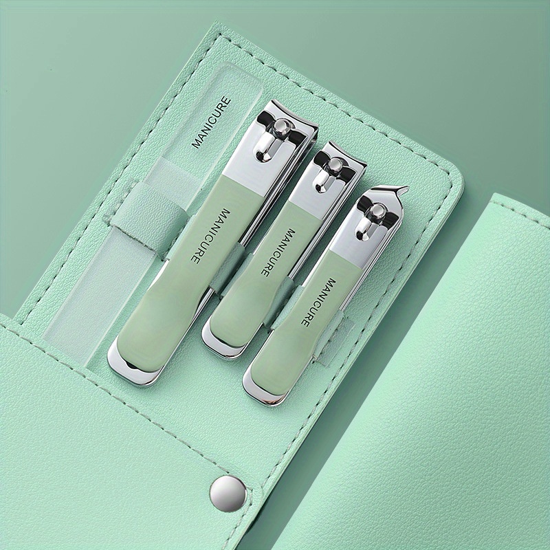 Juego de manicura, cortaúñas y uñas de los pies, herramientas para el cuidado de las uñas con estuche de cuero portátil, 4 piezas con lima de uñas nanómetro