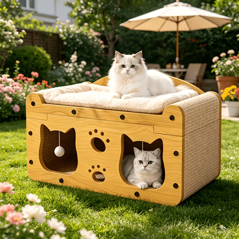 🔥 ¡Nueva Llegada, Gran Oferta! Poste rascador y cama para gatos 2 en 1, columnas rascadoras de varias capas con colgantes, casa de juegos interactiva para gatos de tamaño pequeño a adulto, hecha de cartón corrugado de alta densidad
