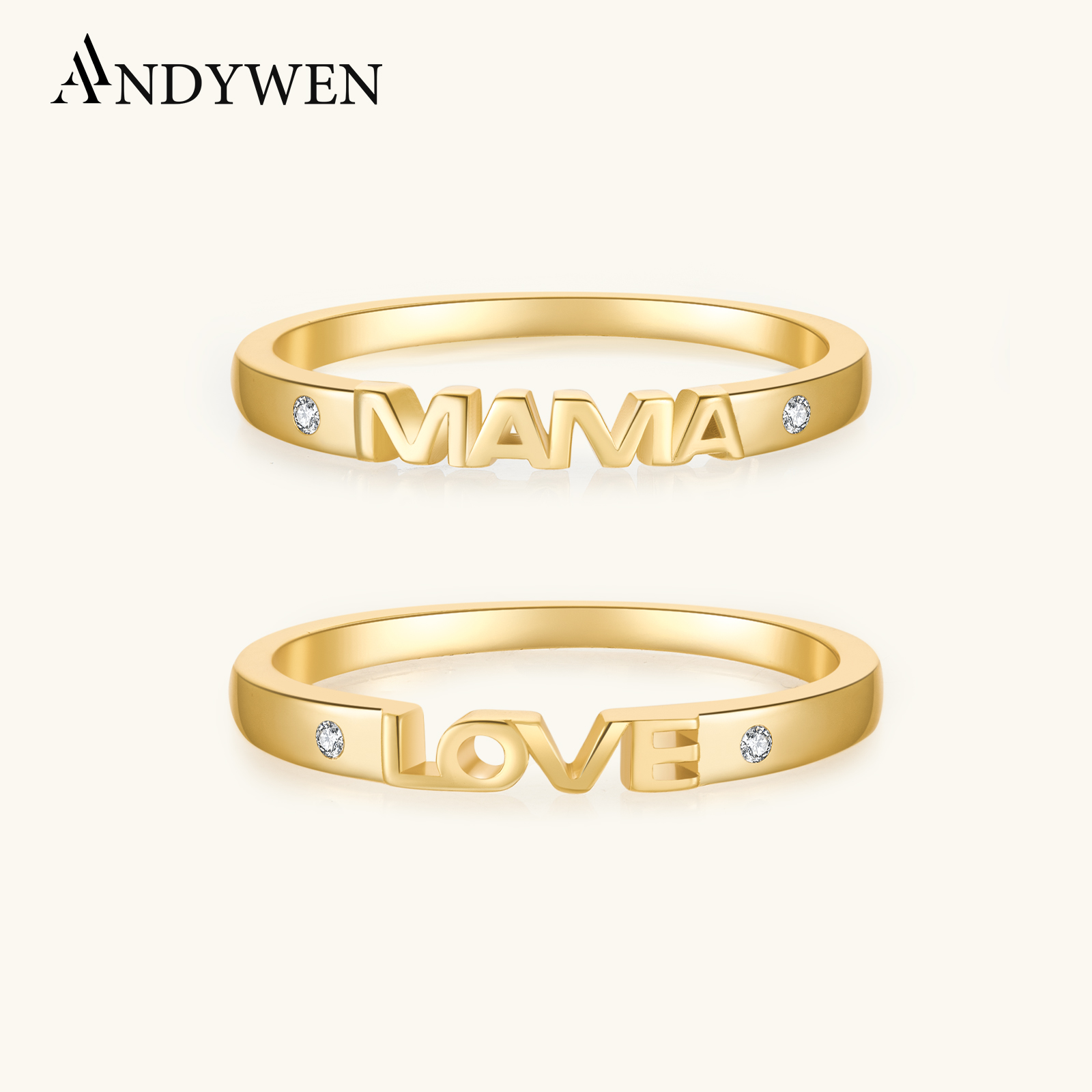 ANDYWEN 925 en argent Sterling clair Zircon lettre amour maman anneaux femmes Simple luxe fête de mariage cercle bijoux pour Rock Punk