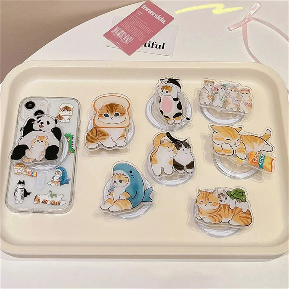 Ins Korean Cartoon Cute Panda Cat for Magsafe Magnetic Phone Griptok Grip Tok Stand Foldable Wireless Charge Case Holder Bracket
