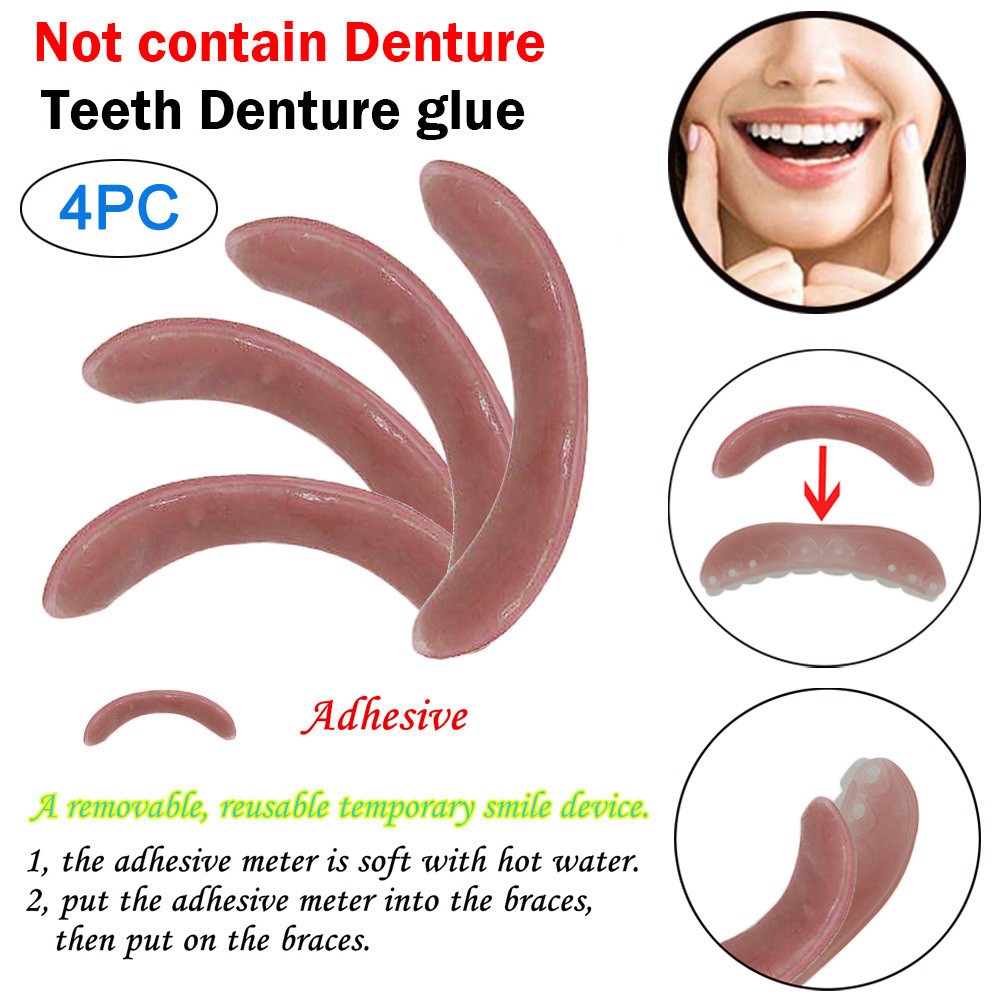 4/8 ชิ้นไวท์เทนนิ่งวงเล็บกาวชั่วคราว Smile Comfort Fit เครื่องสําอางค์ฟันปลอมกาวสําหรับฟันปลอมฟันความงาม ﻿