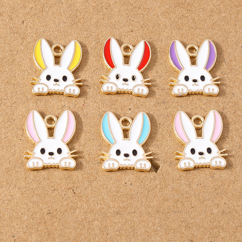 10ชิ้นจี้กระต่ายเคลือบน่ารักสำหรับเครื่องประดับทำ DIY สร้อยคอต่างหูสร้อยข้อมืออุปกรณ์เสริม