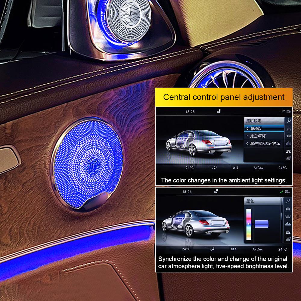 For Mercedes Benz C/E-Class W205 X253 GLC W213 Door Speaker Audio Player Cover Ambient Light Compatible with OEM 64 colors Light