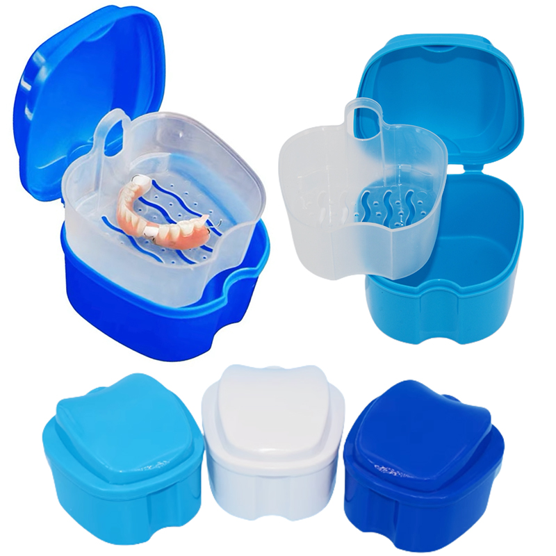 Kunstgebit Bad Box Valse Tand Case Bretels Orthodontische Retainer Case Met Hangende Netto Container Schoonmaken Valse Tanden Opbergdoos