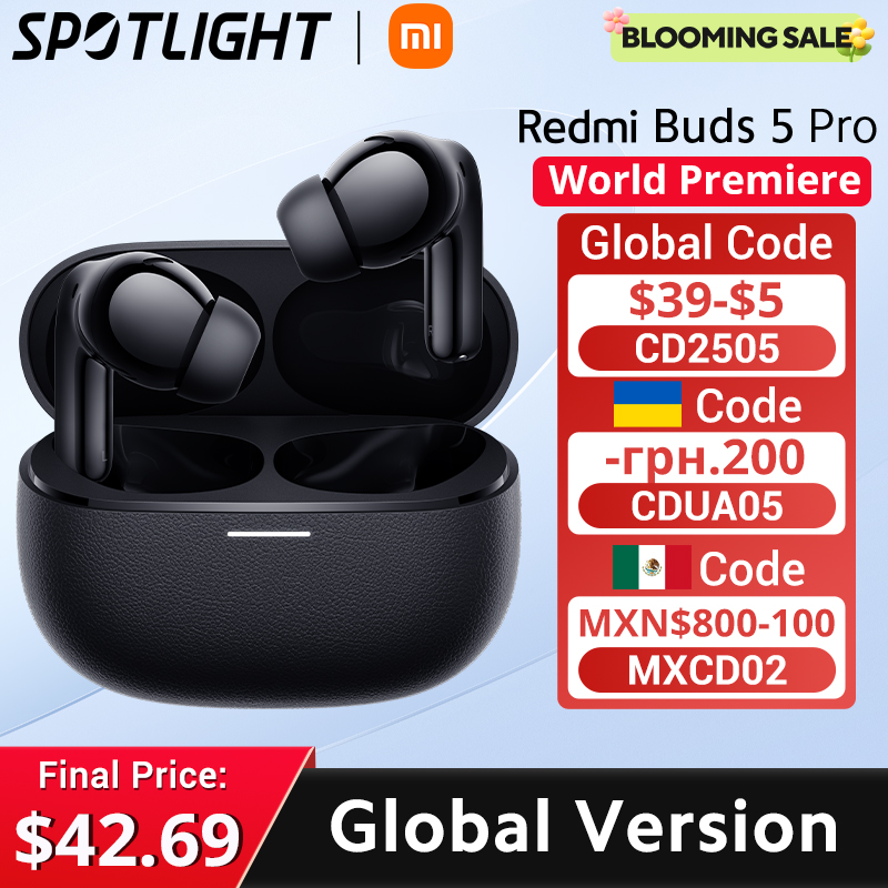 [World Premiere]글로벌 버전 Xiaomi Redmi Buds 5 Pro 최대 52dB 활성 Nolse 취소 38 시간 긴 배터리