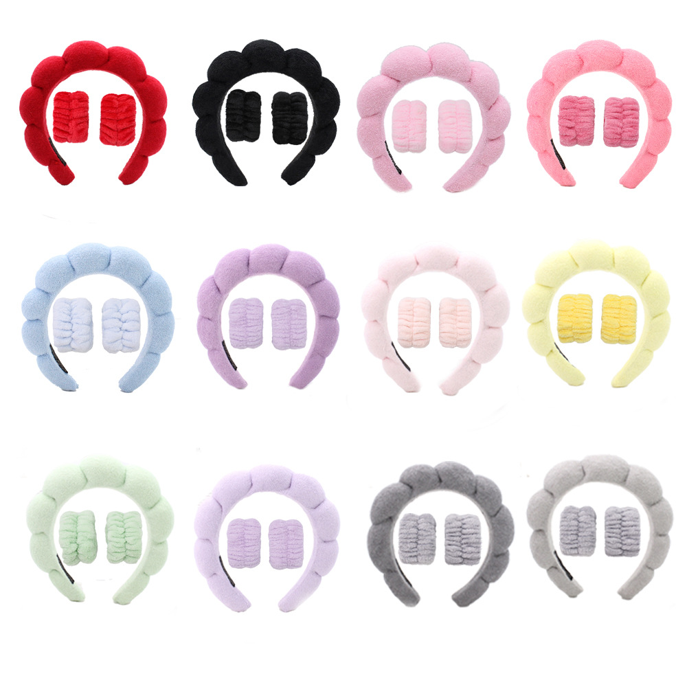 3 STKS Spa Hoofdband voor Wassen Gezicht Polsband Set Spons Make-up Hoofdband Pols Handdoeken Bubble Haarband voor Vrouwen Haaraccessoires
