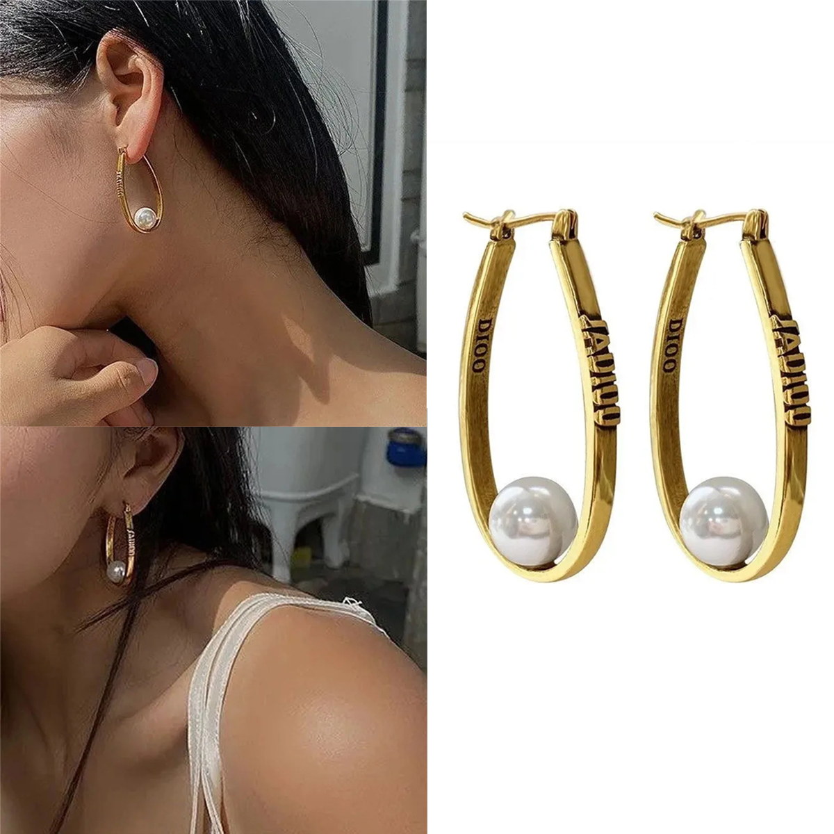 2 szt. Retro Design kolczyki z perłami w kształcie litery U damskie, luksusowe wysokiej klasy klipsy w dotyku przesadne elipsy Piercing biżuteria prezent