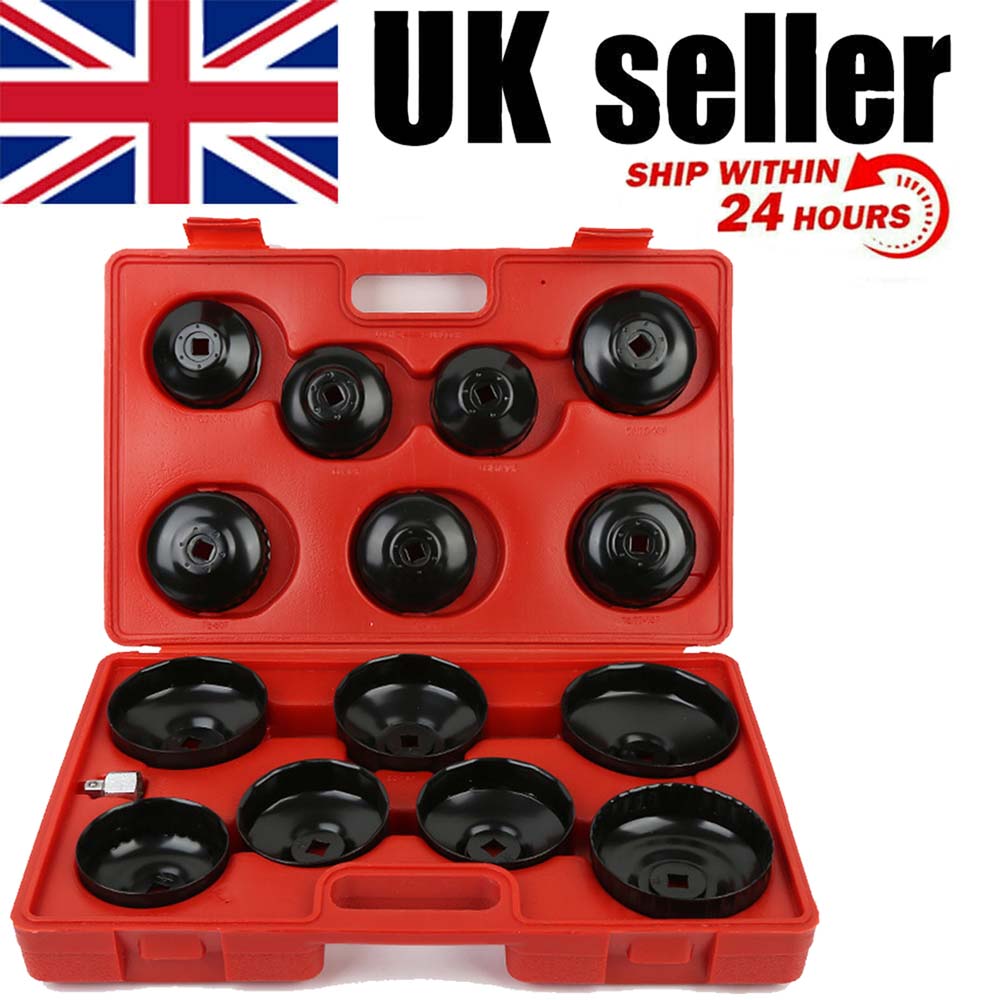 16Pcs Oil Filter Wrench Set Cup Type Removal Tool Socket Kit 1/2" 3/8" Adaptor
