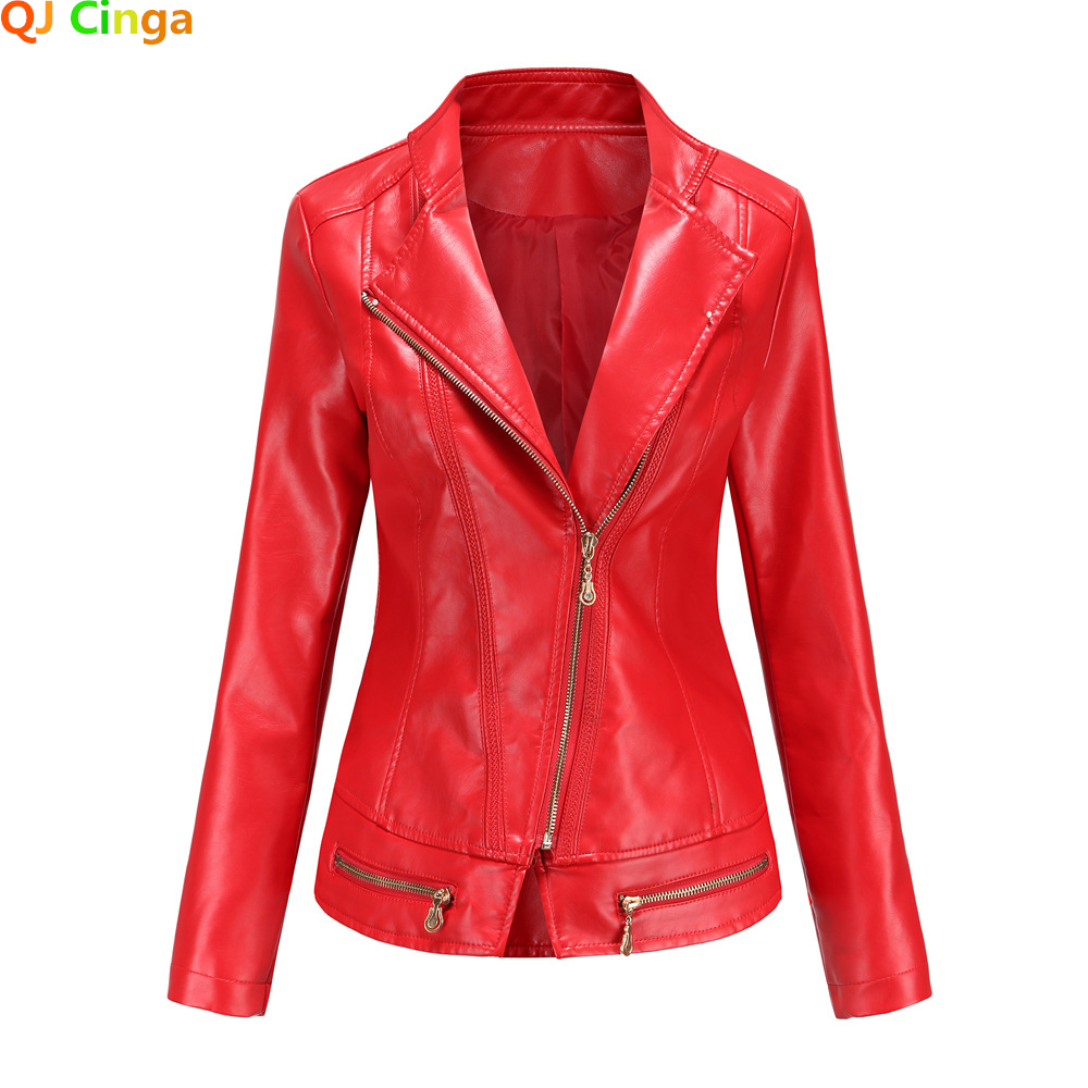 Nova chegada 2025 marca primavera outono motocicleta jaquetas de couro vermelho jaqueta do plutônio feminino casaco fino preto verde S-4XL