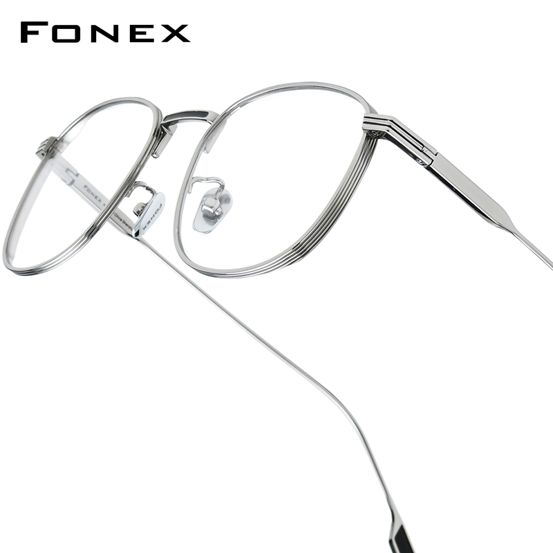 FONEX kacamata bingkai Titanium murni pria desain merek Vintage kacamata bulat wanita Jepang UIltralight kacamata 8517