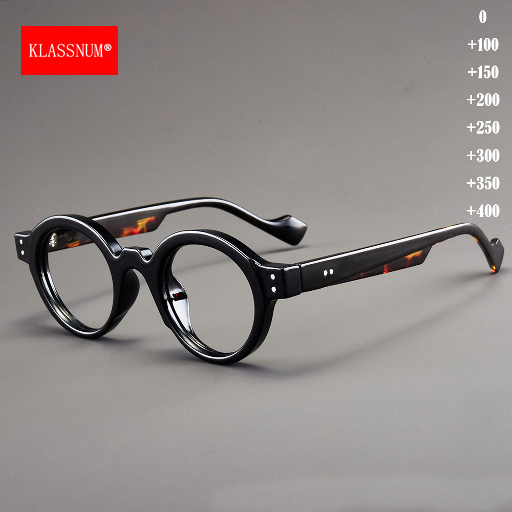 KLASSNUM gafas de lectura Vintage para hombre, lentes de aumento redondas pequeñas, gafas para presbicia 0 + 1 + 1,5 + 2,0 + 2,5 + 3,0 + 3,5 + 4,0