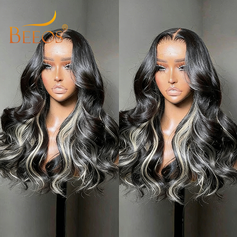 BEEOS 1B/613 Oreo Highlight 13X6 HD Wig Renda Depan 250% Pra Dipetik 613 Rambut Pirang Gelombang Tubuh 5X5 HD Wig Penutupan Renda untuk Wanita
