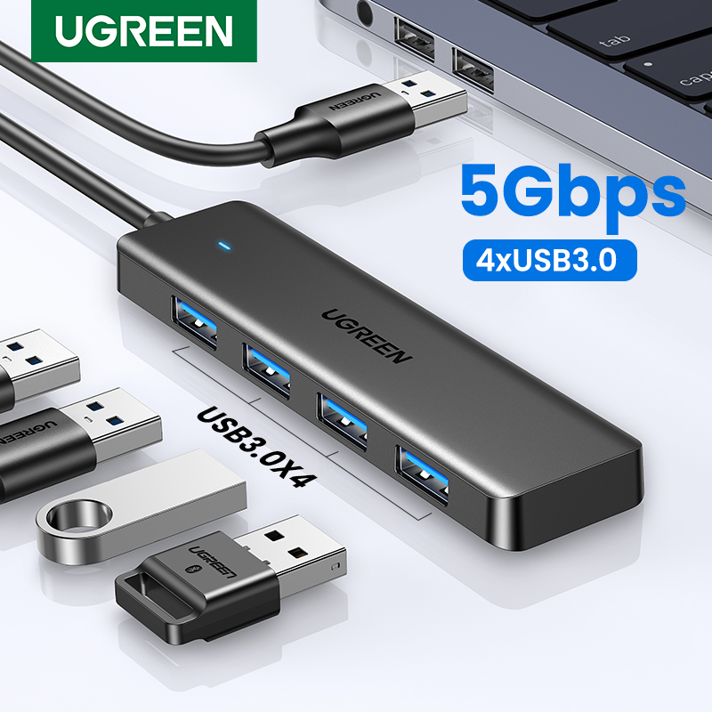 UGREEN USB3.0 HUB 4-портовый разветвитель USB-A Тонкий USB-расширитель для мыши, клавиатуры, флэш-накопителя U-диска, принтера и ноутбука, ПК, PS5 Xbox