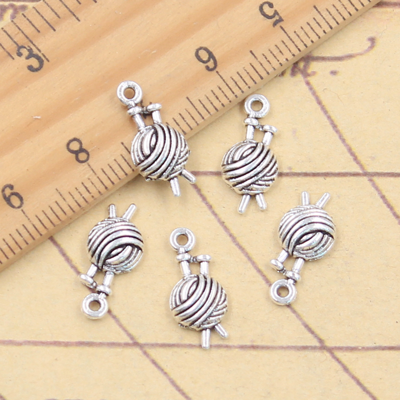 30 pièces breloques fil boule tricot Crochet 16x7x3mm tibétain couleur argent pendentifs Antique fabrication de bijoux bricolage artisanat fait à la main