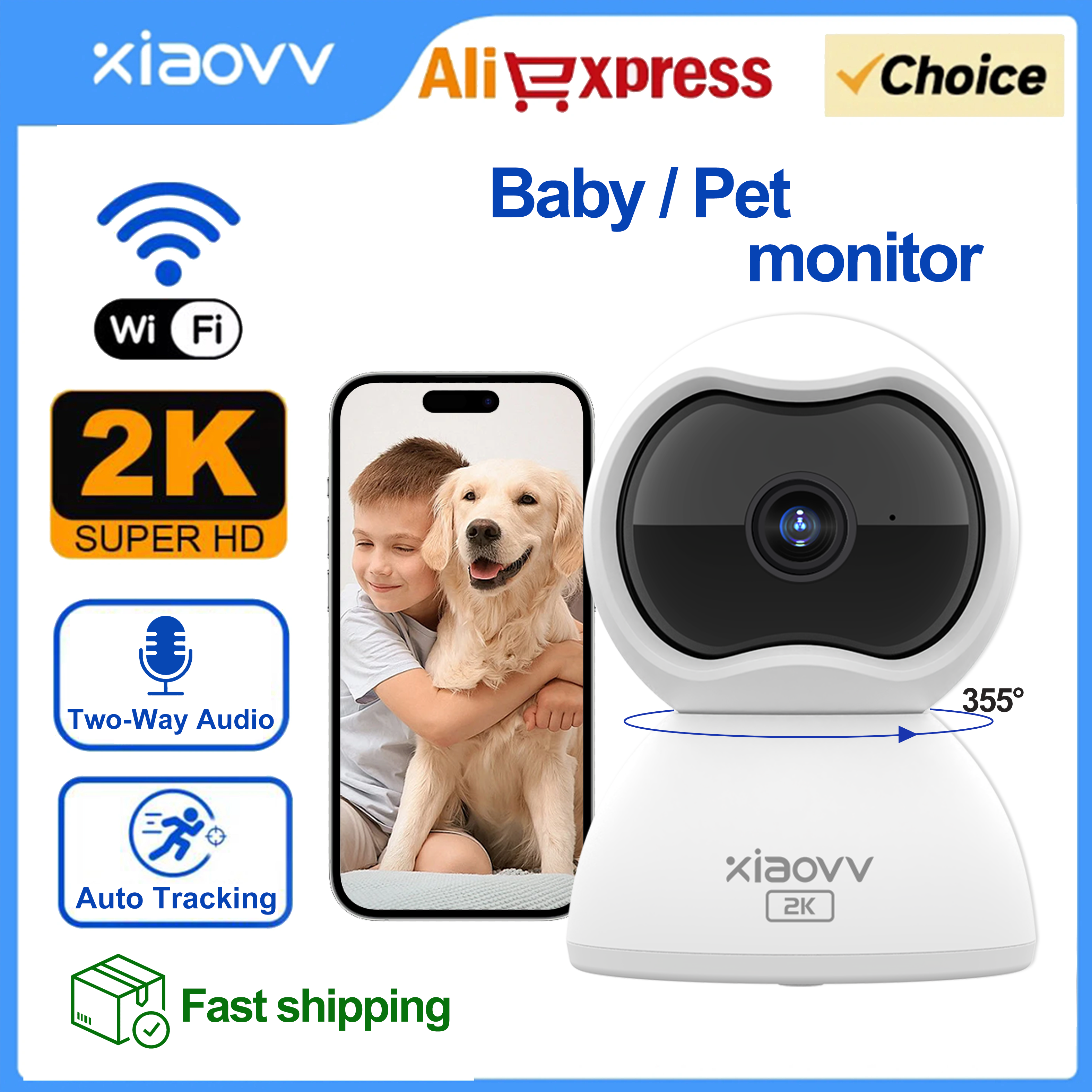 XIAOVV Cámara de vigilancia WiFi para interiores Cámara para mascotas y bebés 2K con seguimiento de movimiento 360 °   Cámaras IP WiFi para el hogar Visión nocturna