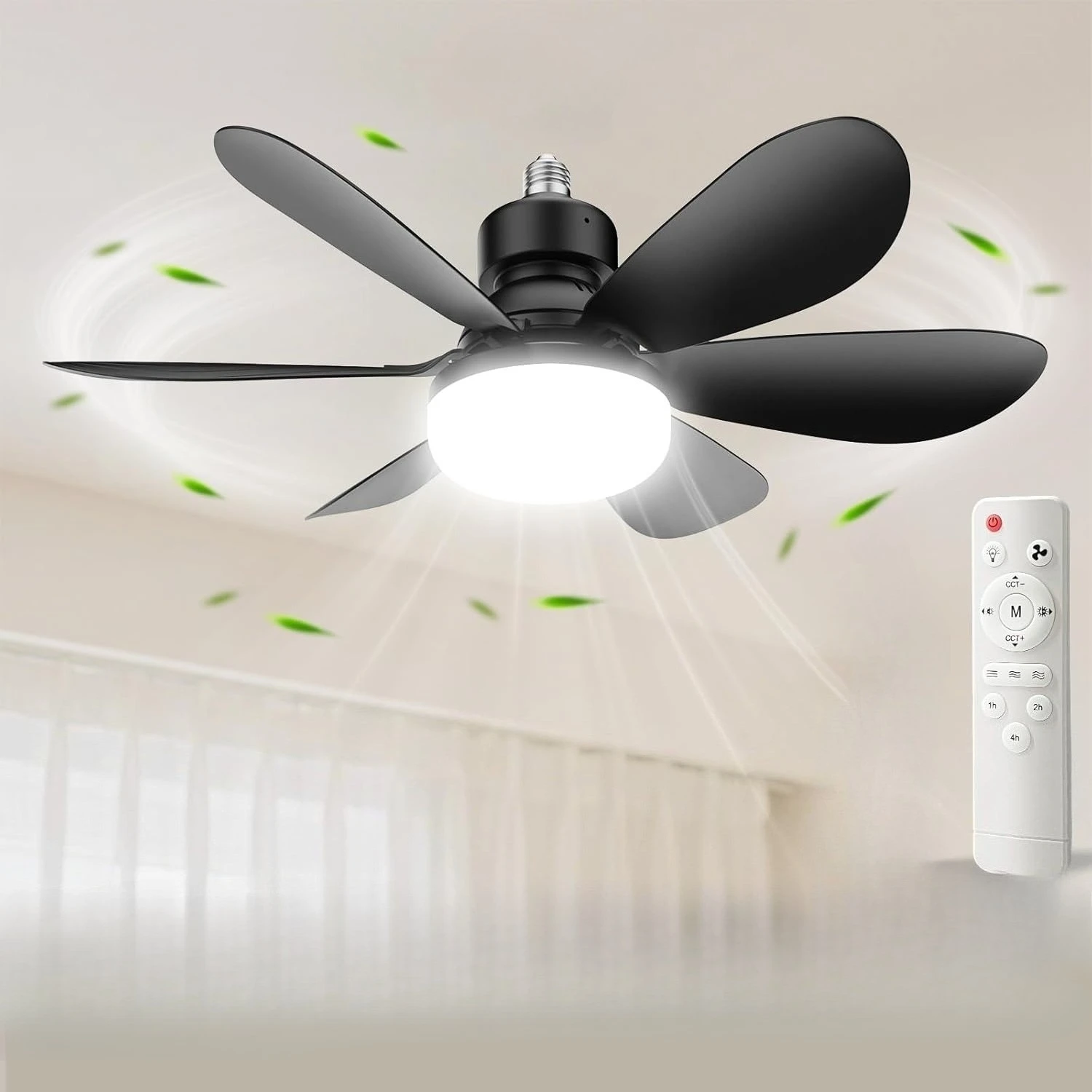Luz LED para ventilador de techo con Base E27 con Control remoto, voltaje de 85V-265V, luces de 3 colores, lámpara regulable para decoración del hogar y la sala de estar