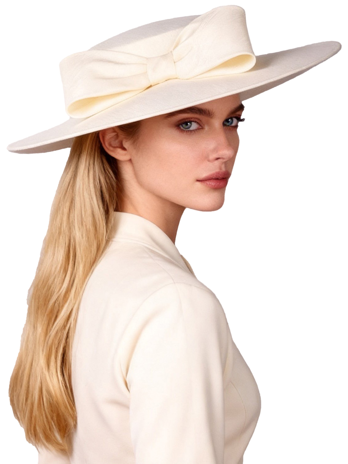 FS-sombreros elegantes de ala ancha de color marfil para mujer, gorro Formal con lazo grande para ocasión, Kentucky, boda, cóctel, fiesta, sombreros planos 2024
