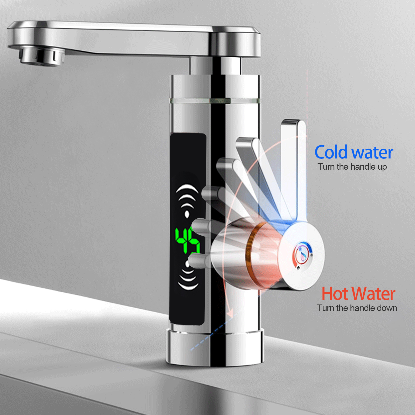 3000W สแตนเลสเครื่องทําความร้อนท่อไฟฟ้า TAP น้ําบาดาล Inlet 25-55 ℃   จอแสดงผลดิจิตอล LED 3 วินาทีก๊อกน้ําความร้อนด่วน