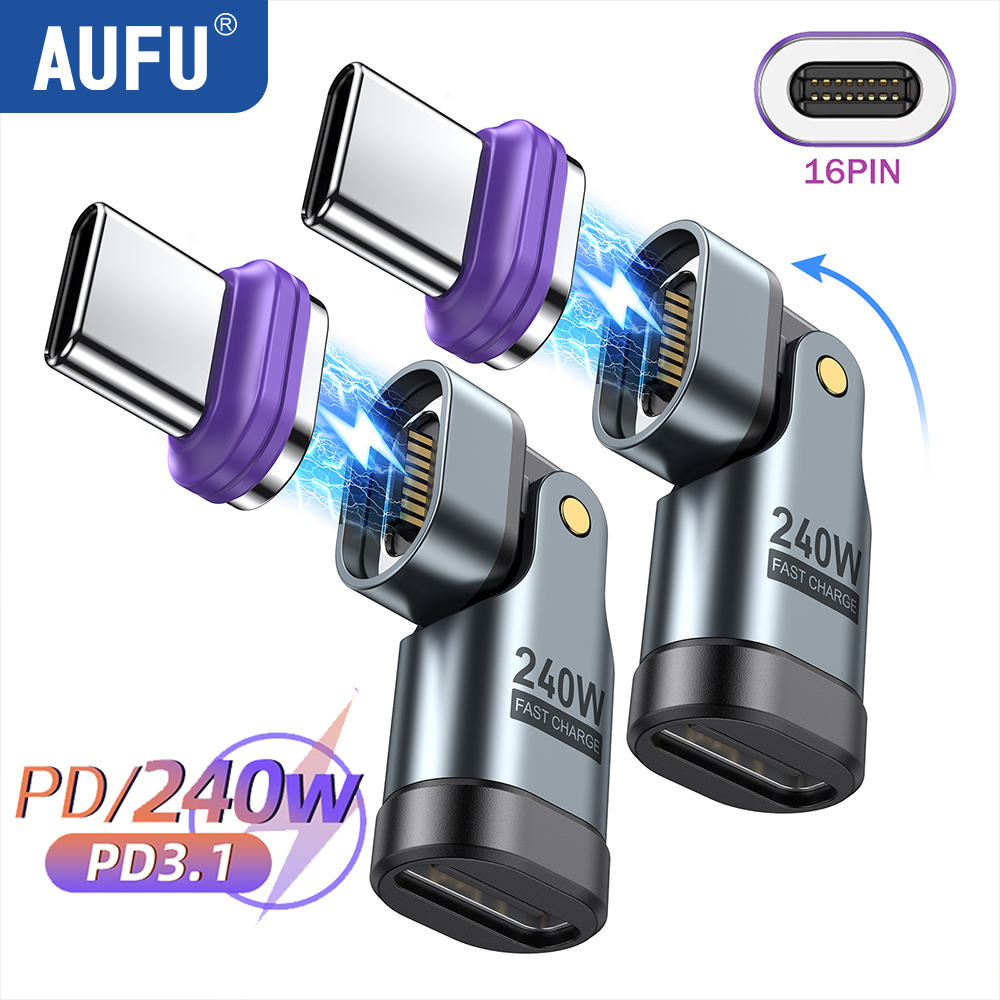 AUFU 240W Magnetyczny adapter USB C 16Pin USB-C do Type C Kabel szybkiego ładowania USB C żeński konwerter do Samsung iPhone Xiaom Macbook