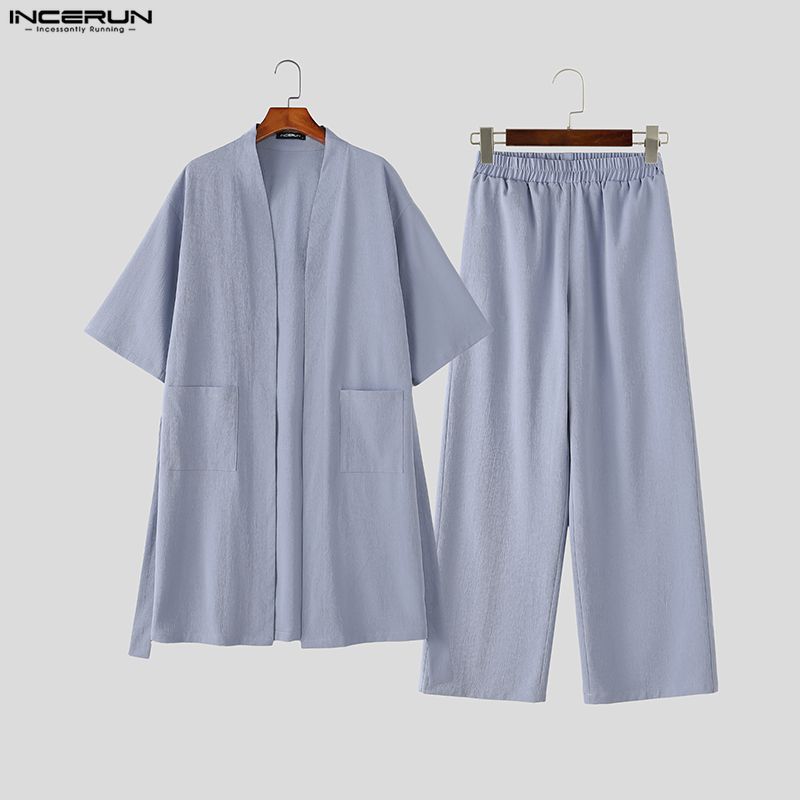 Conjuntos Masculinos INCERUN: Cardigã de Meia Manga com Abertura e Calça - Conjunto de Duas Peças Casual Solto Estilo Streetwear para Homens