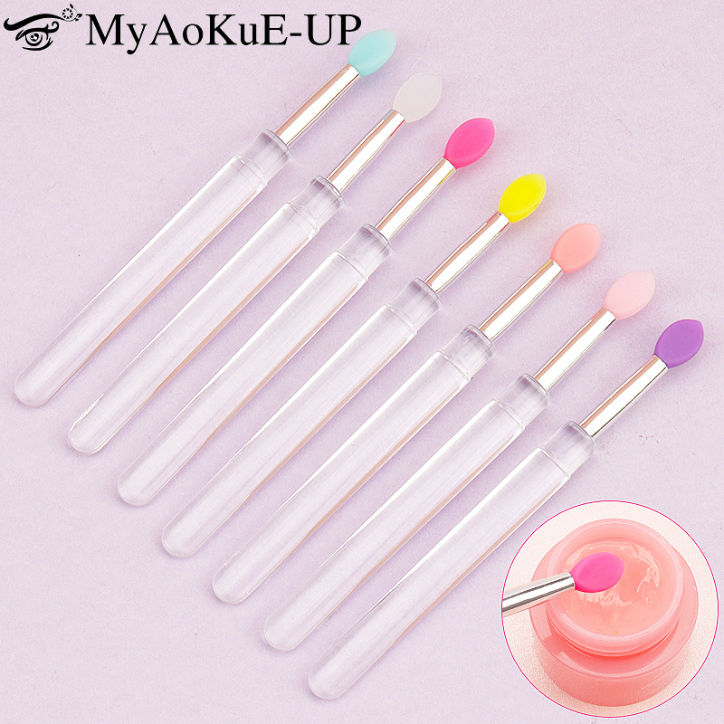 5 buah kuas bibir silikon bening dengan kuas Concealer penutup seperti ujung jari Q Lipstik lembut kuas rias kepala bulat tidak rusak