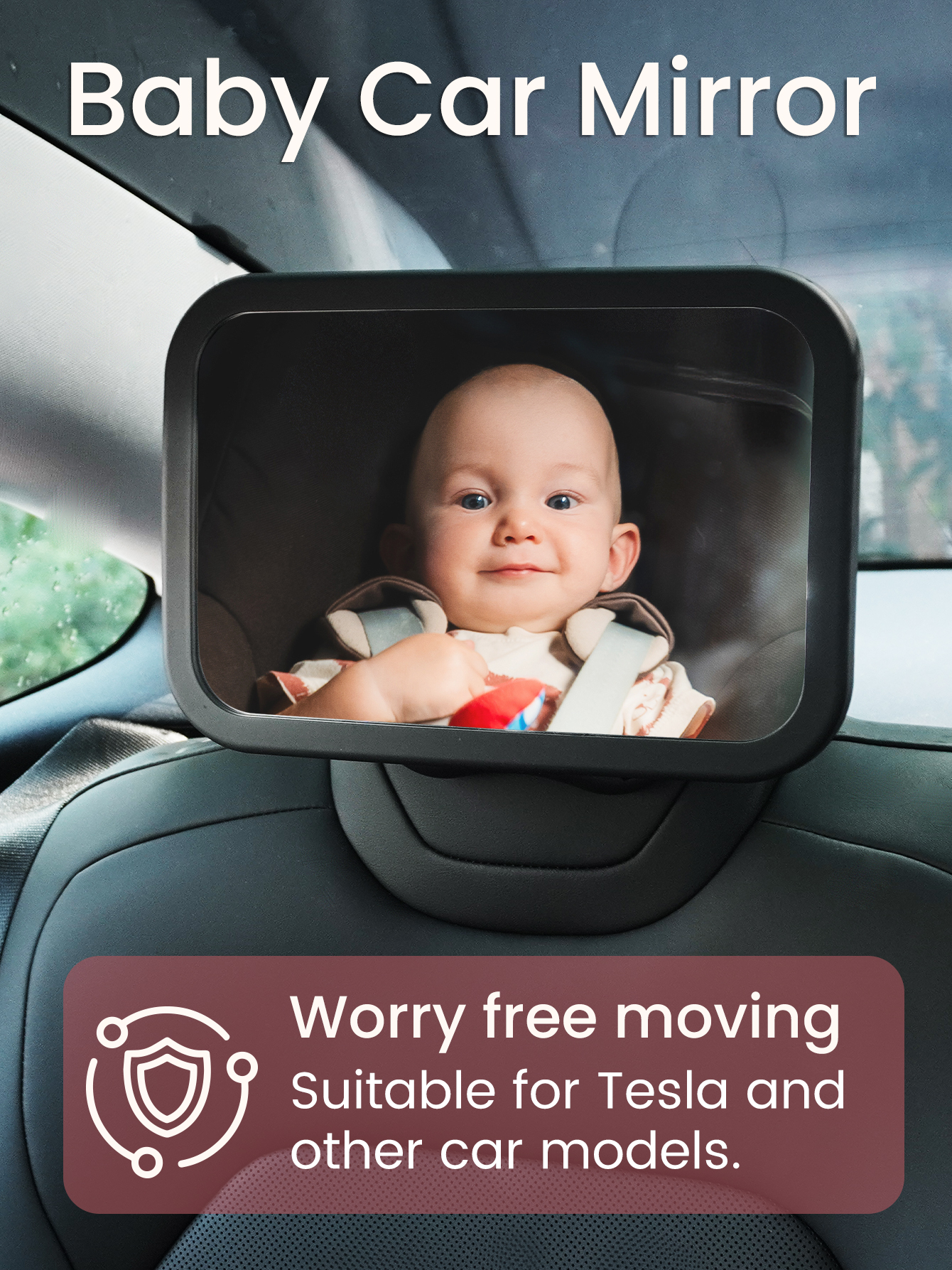 Baby Car Rear View Mirror - Shatterproof Clear View for Tesla & Most Cars, Baby Safety Accessory