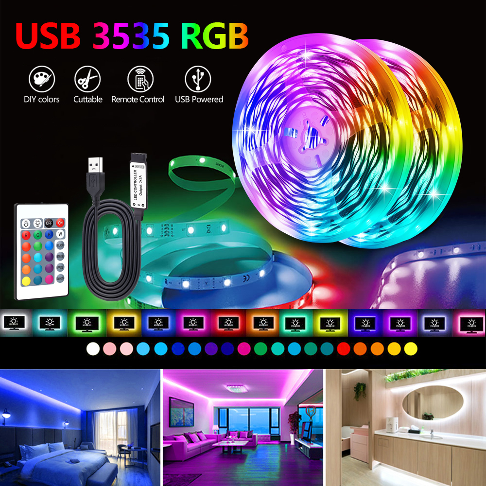 Tira de luces LED DC5V USB RGB 3535 24 teclas cinta Bluetooth con Control remoto lámpara de cambio de Color para decoración de dormitorio de Navidad