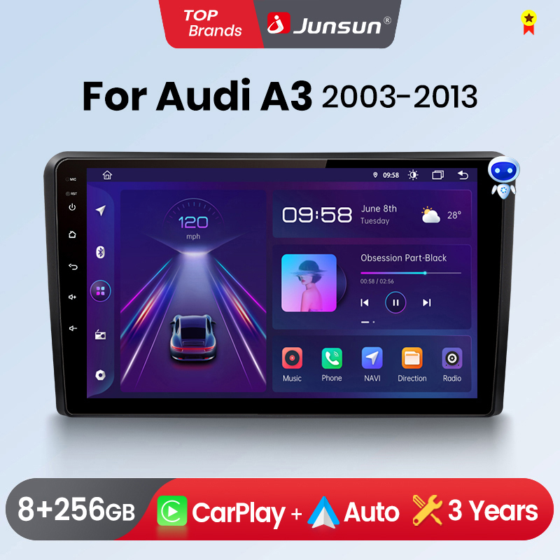 Junsun Wireless CarPlay Android Auto Car Radio for Audi A3 8P 2003 - 2013 GPS Intelligent Systems Stereo Multimedia Autoradio