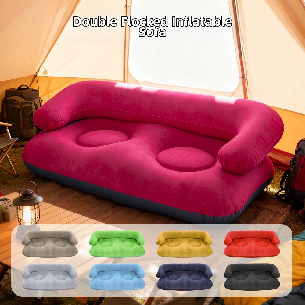 Sofá Inflable Doble, Sofá de Aire Portátil con Revestimiento Flocado, Sofá Perezoso para Acampar al Aire Libre, Hogar y Sala de Estar