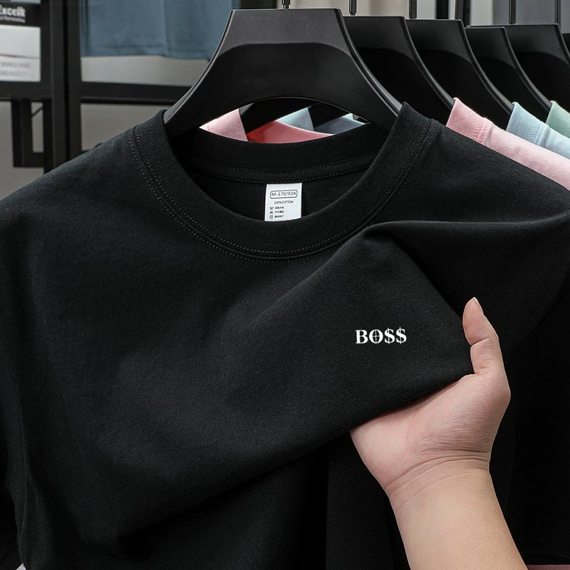 High end brand round neck short sleeved T-shirt embroidered letters men's 2026 summer new 100% cotton casual breathable T-shirt