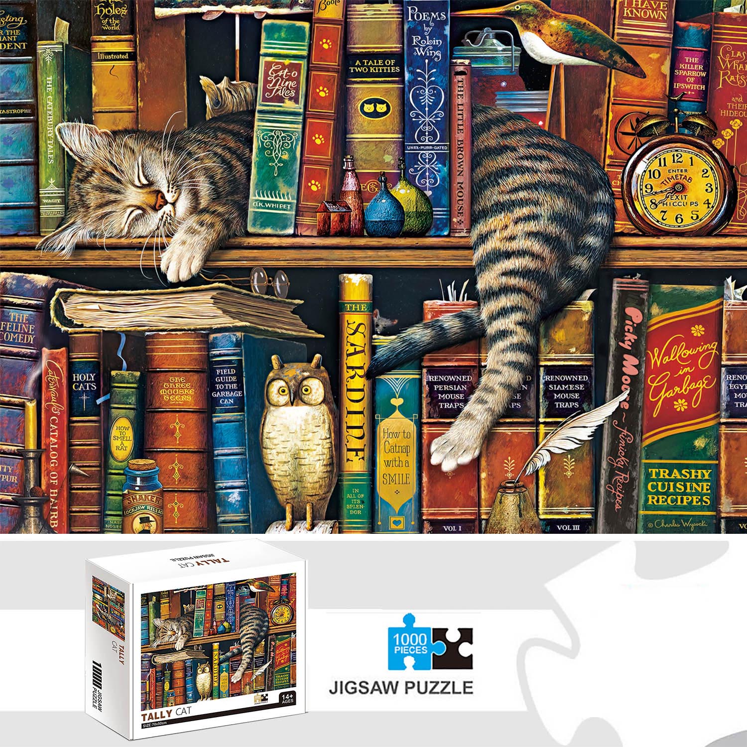 1000 ชิ้น Tally Cat จิ๊กซอว์ปริศนาสําหรับผู้ใหญ่ตกแต่งบ้านเกมครอบครัวสนุกชั้นปริศนาของเล่นเพื่อการศึกษา