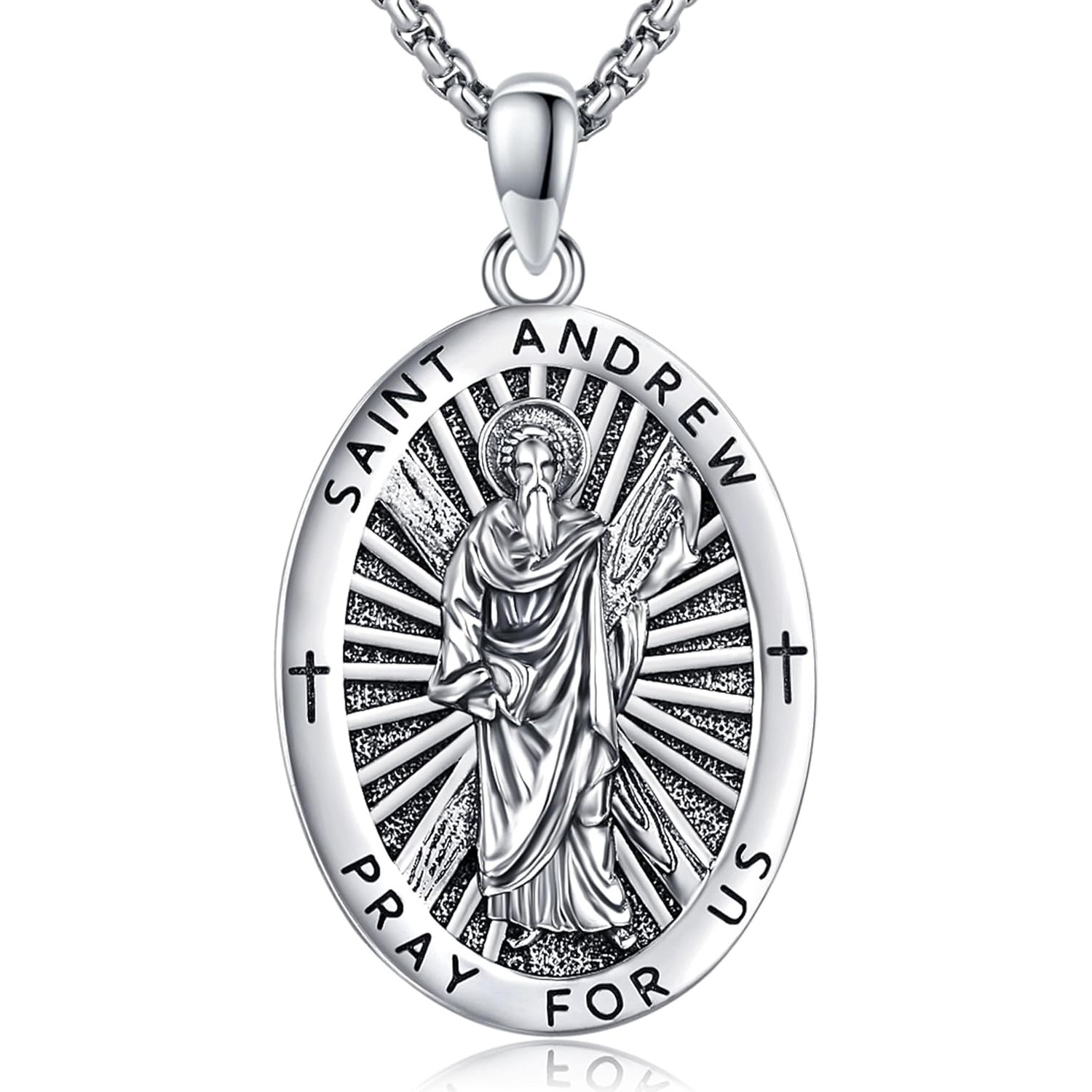 Saint Andrew ketting 925 sterling zilver St Andrew medaille hanger ketting amulet sieraden cadeaus voor mannen vrouwen Kerstmis verjaardag