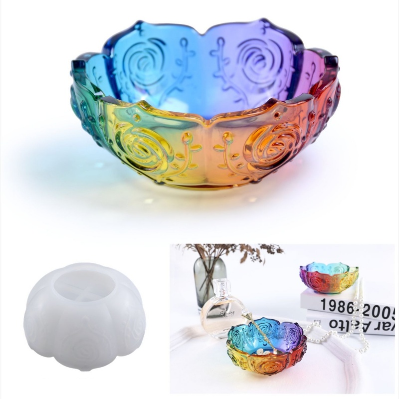 Cuenco de almacenamiento de loto, molde de silicona epoxi, caja de almacenamiento de rosas DIY, superficie de espejo, Molde de resina epoxi para decoración del hogar