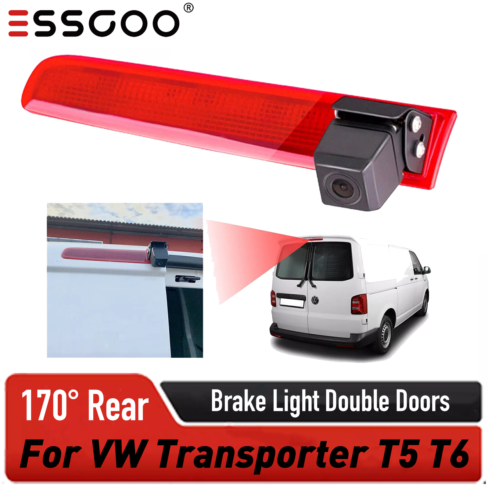 เอสกู 170 °   ด้านหลังดูย้อนกลับกล้องสําหรับVW Transporter T5 T6 3rdไฟเบรคคู่ประตู 8M IP68 กันน้ําW/Night Vision