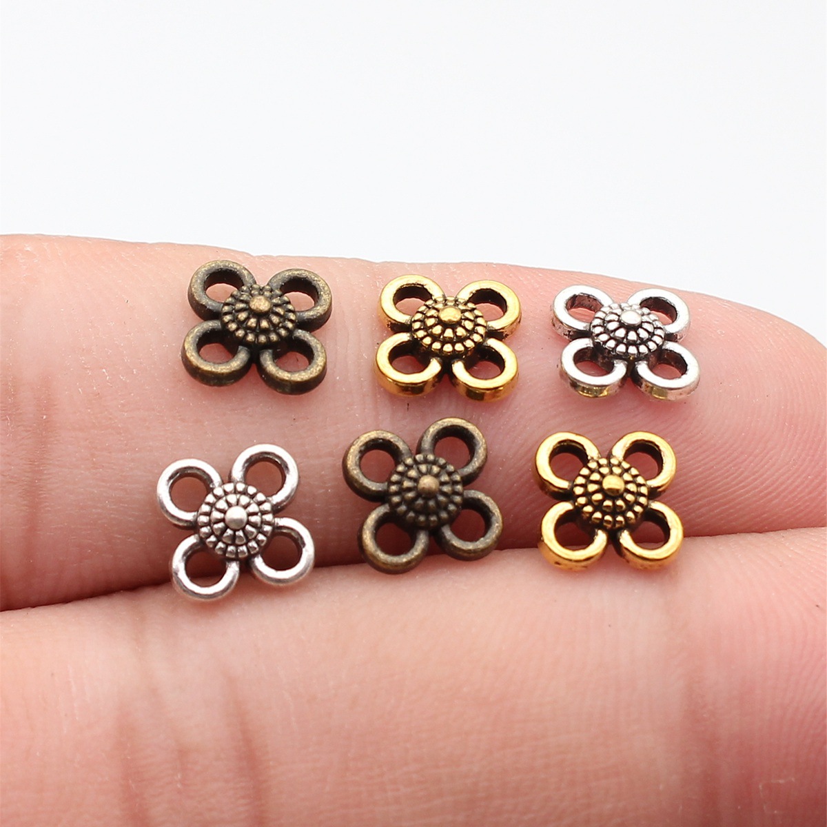 Wysiwyg 40Pcs 8X8Mm Antiek Zilver Kleur Bloem Connector Bedels Voor Sieraden Maken Diy Sieraden Bevindingen