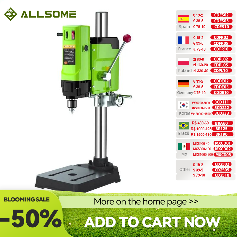 ALLSOME Mini Tischbohrmaschine Tischbohrmaschine Bohrfutter mit variabler Geschwindigkeit 1–16 mm für Heimwerker-Holz- und Metall-Elektrowerkzeuge