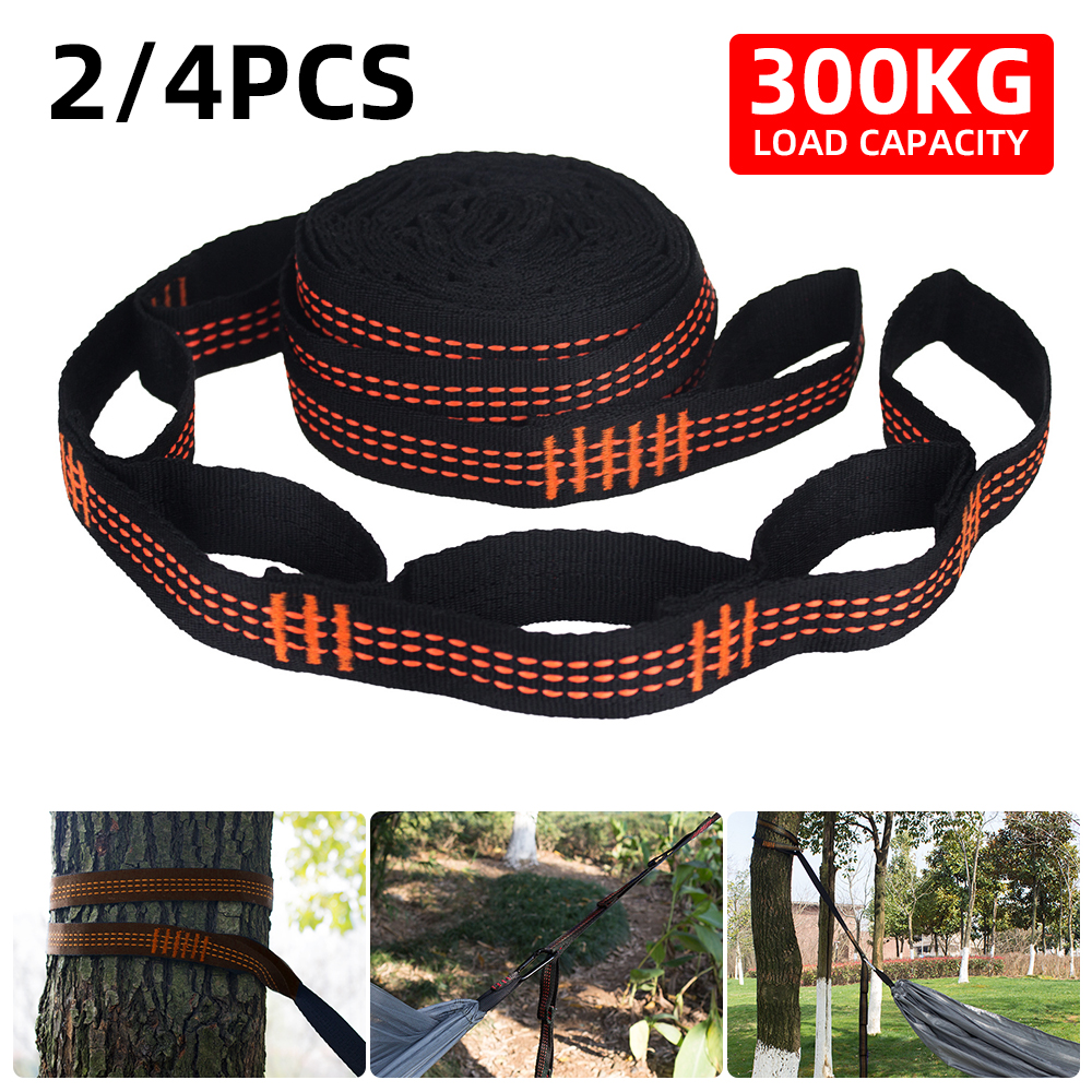 2/4 Stück Hängemattengurte, speziell verstärkte Polyestergurte, 5 Ringe, hochbelastbar, mit Widerhaken, schwarz, Outdoor-Camping-Hängemattengurte