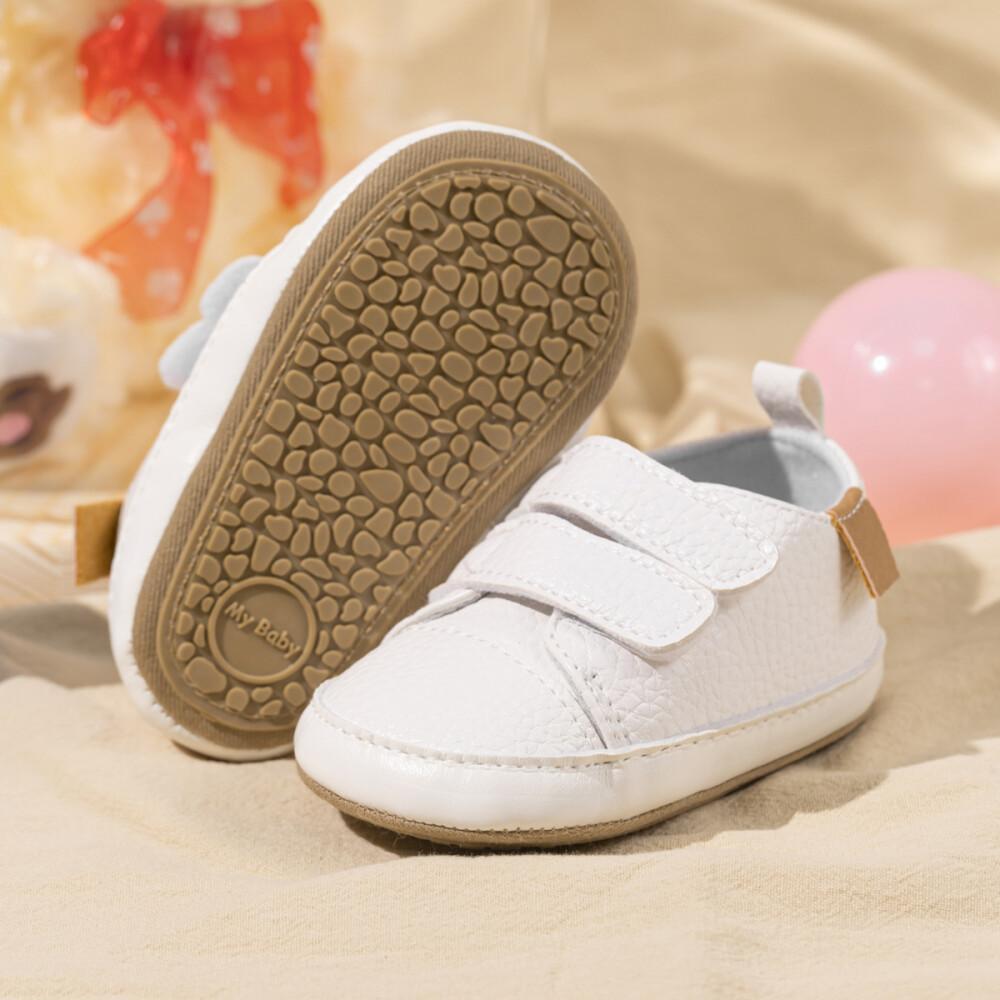 Sapato de couro vintage casual para bebês, combinando cores clássico, sapatos First Walker, sola de borracha, macio, antiderrapante, sapato para crianças, novo