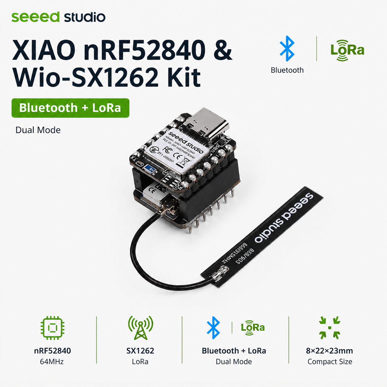 Meshtastic Develop Board XIAO nRF52840 & Wio SX1262 Kit 868MHZ 915MHz LoRa Antenna 862-930MHz Low Power LoRaWAN Bluetooth NFC