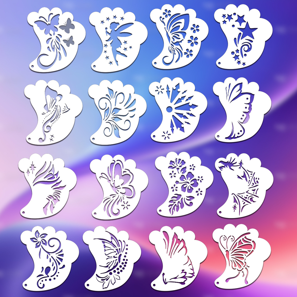 16pcs Children Stencils Face Painting Washable Body Face Tattoo Spray Painting DIY Template For Kids Holiday Halloween