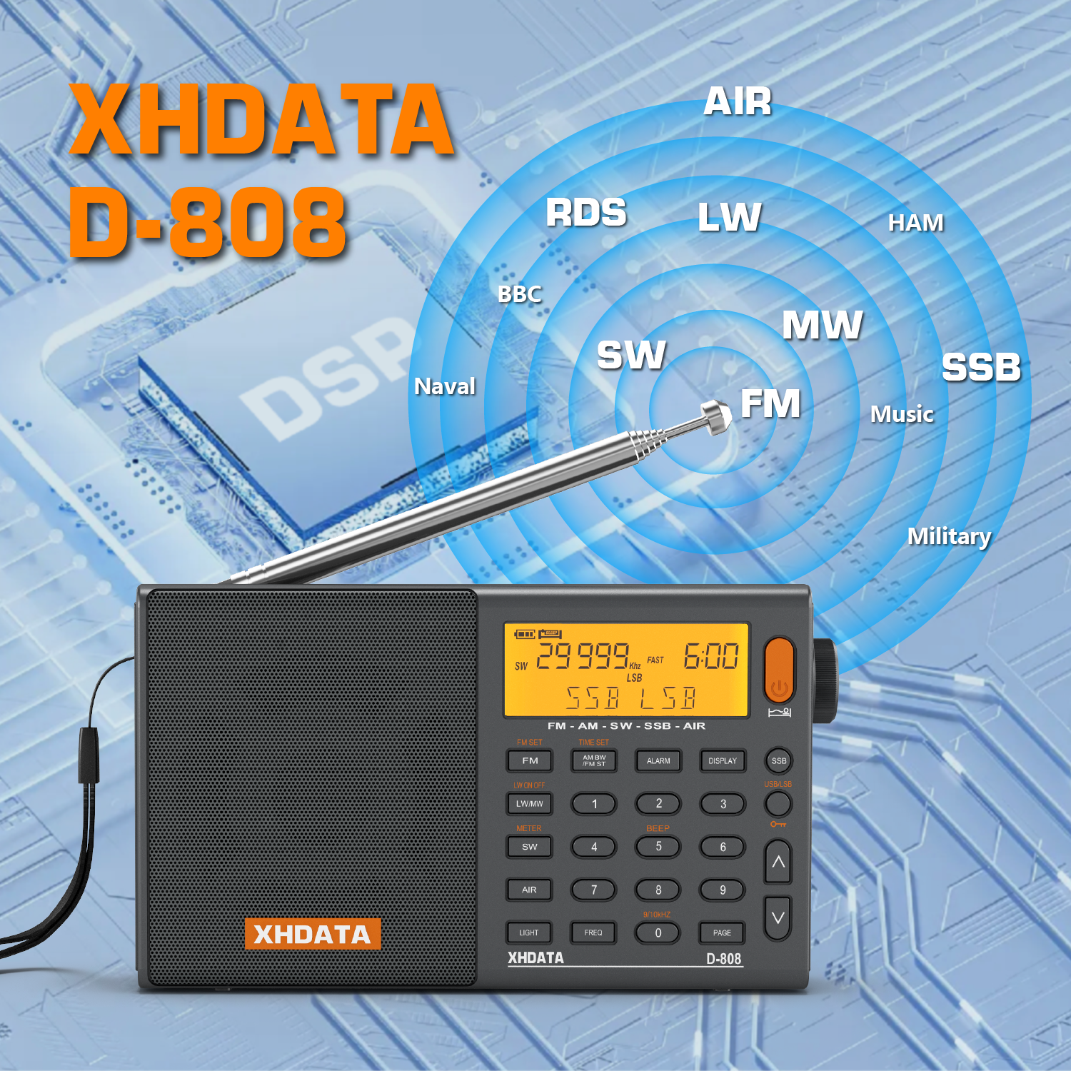 XHDATA D-808, Radio portabel Band penuh dengan Stereo suara dalam multifungsi