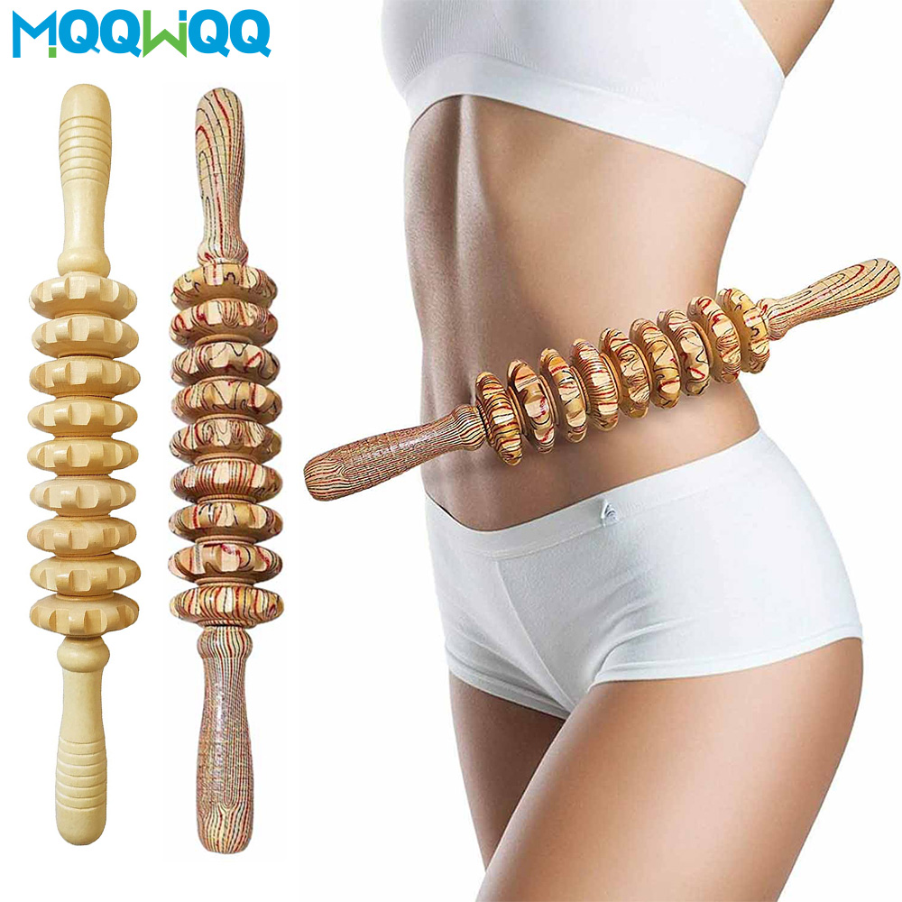 Masajeador de madera de 9 rodillos, rodillo de mano, herramientas de masaje Manual con punto de disparo para anticelulítico, alivio del dolor muscular corporal