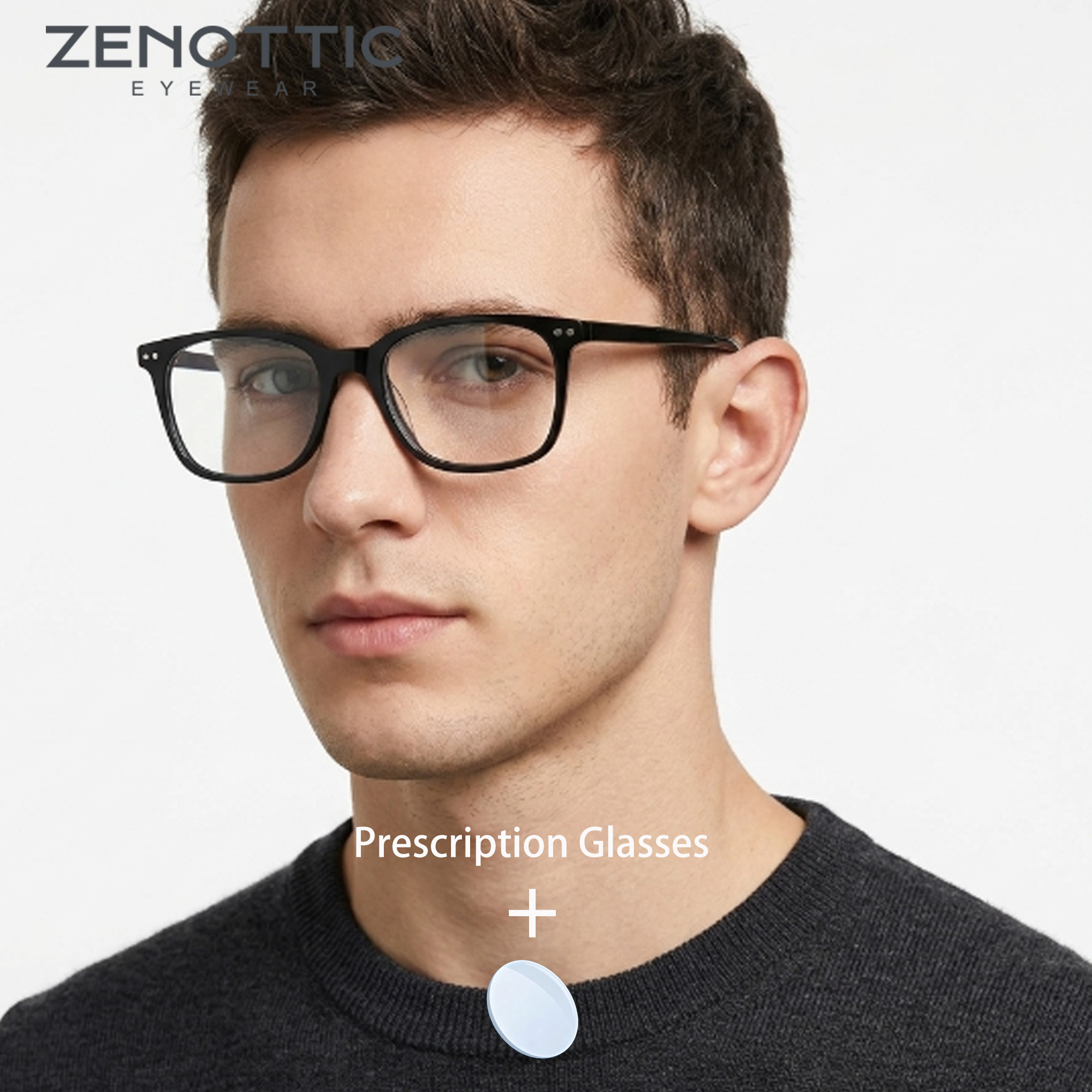 Óculos de Sol Polarizados UV400 Clip-on ZENOTTIC Quadrados Tamanho XS Feitos à Mão em Acetato Estilo Retrô para Prescrição Médica