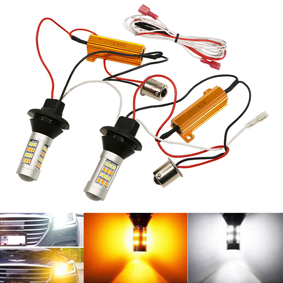 2 uds 1156 BA15S bombillas Canbus de doble Color P21W PY21W T20 W21W WY21W lámpara LED sin errores coche DRL y luces de señal de giro No Hyper Flash