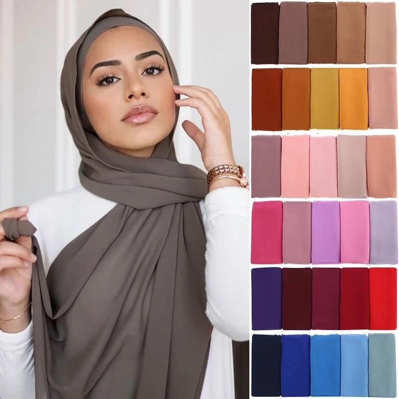 Bufanda Hijab musulmán de gasa para mujer, envoltura larga para la cabeza de Color sólido para mujer, bufandas Hijabs, velo musulmán para mujer, Jersey Hijabs