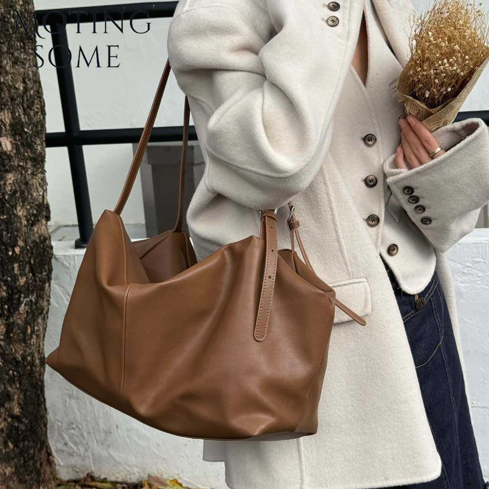 Motingsome hobos bolsa mulher bolsa de couro genuíno 2025 novo luxo natural bolsas de grande capacidade nicho mensageiro sacos