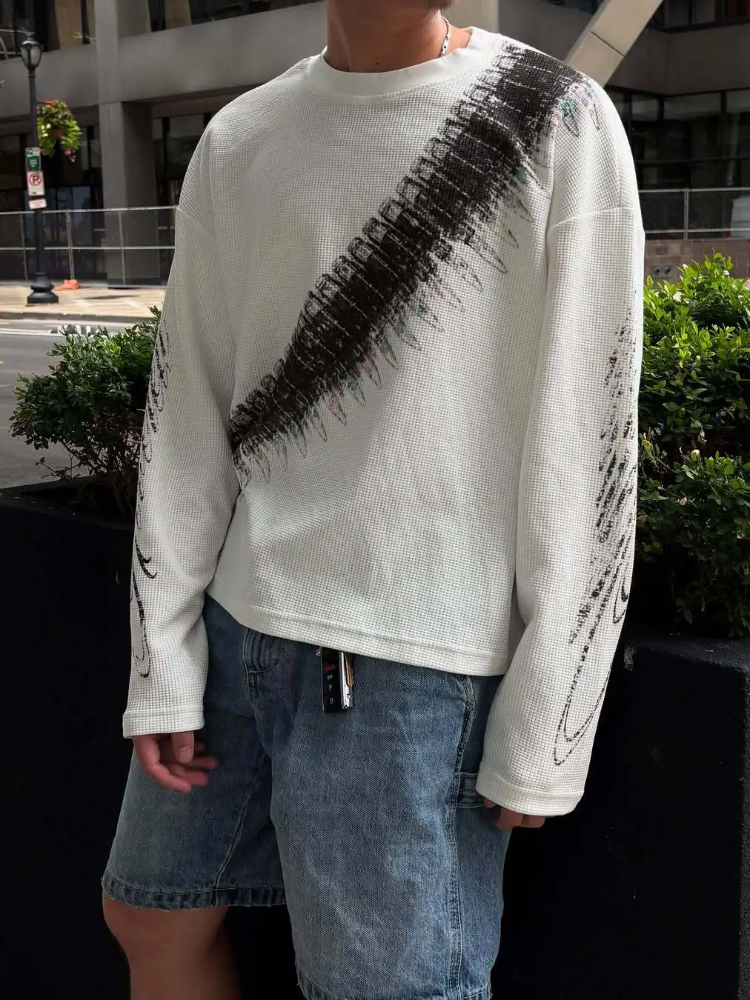 Harajuku Ästhetik Vielseitige T-Shirts Y2K Bullet-Buchstaben-Print Langarm-T-Shirts Amerikanischer Retro-Streetstyle Lässige Weite Oberteile