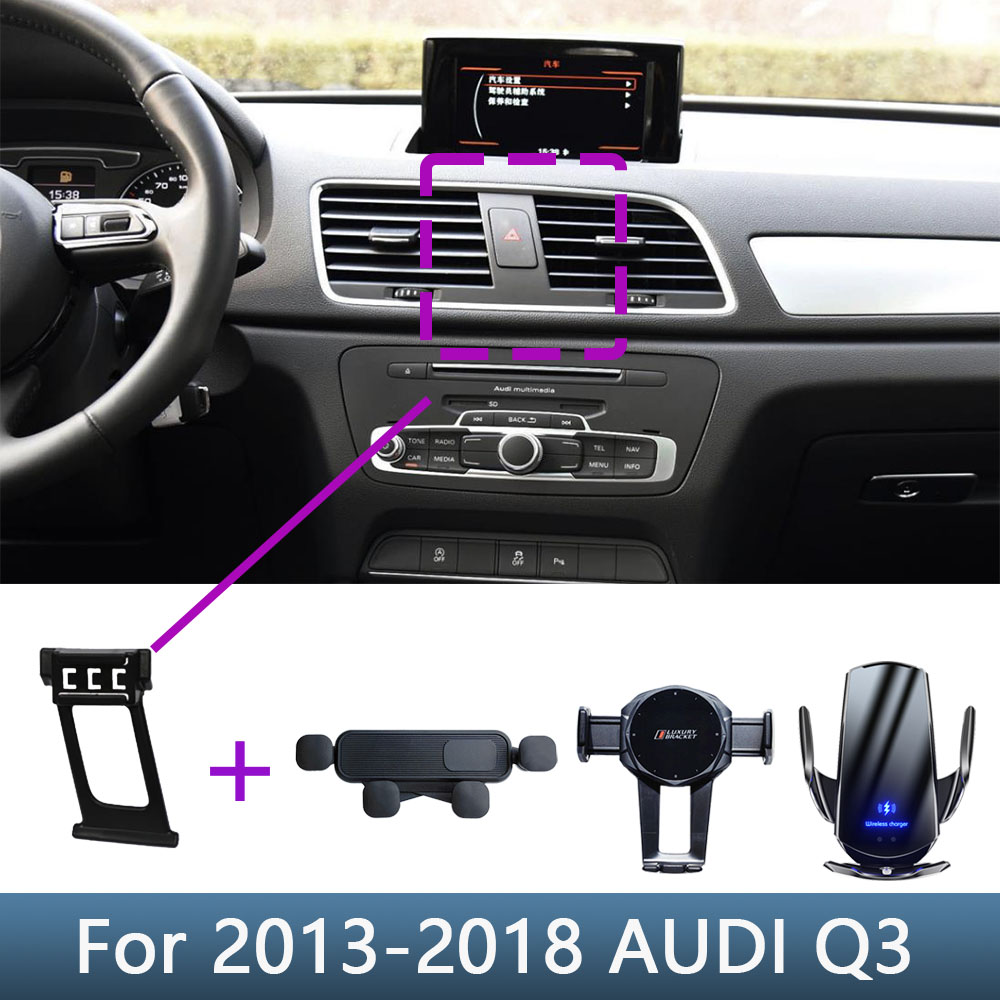Support de téléphone de voiture pour AUDI Q3 2013 2014 2015 2016 2017 2018, Base de support fixe spécial, chargement sans fil, accessoires d'intérieur
